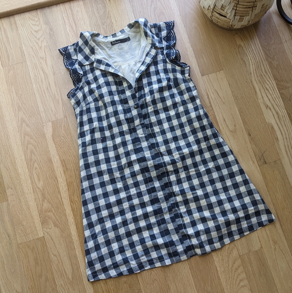 Blue and White Gingham Dress With Pockets